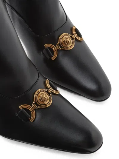 Versace Medusa-plaque Leather Ankle Boots In Black