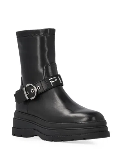 Pinko Ankle Boots With Silver Buckle And Sturdy Sole In Black