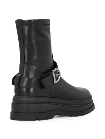 Pinko Ankle Boots With Silver Buckle And Sturdy Sole In Black