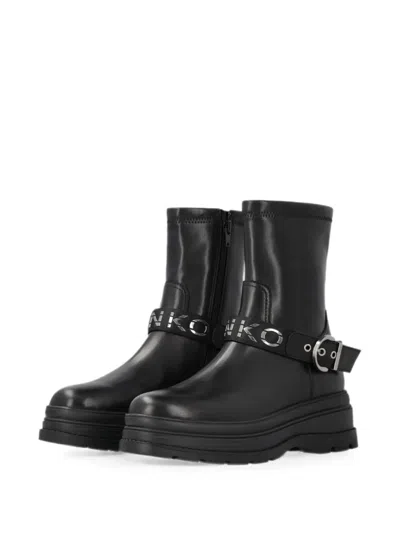 Pinko Ankle Boots With Silver Buckle And Sturdy Sole In Black