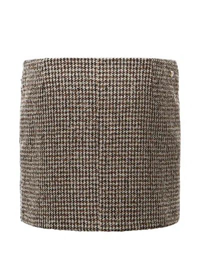 Dondup Houndstooth-pattern Flap-pocket Skirt In Brown