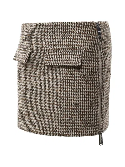 Dondup Houndstooth-pattern Flap-pocket Skirt In Brown