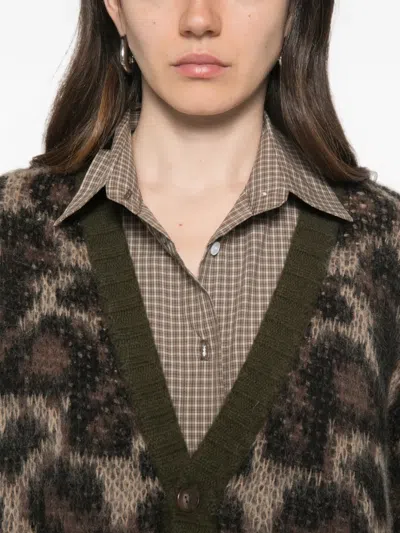 R13 Leopard Cardigan Long Sleeves V Neck Pockets In Black