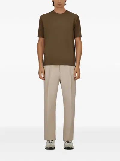 Herno Solid Wool Jersey Crewneck T-shirt In Brown