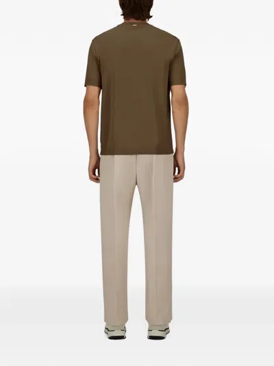 Herno Solid Wool Jersey Crewneck T-shirt In Brown