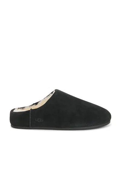 Ugg -style Elea Suede Faux Fur Slip-on Flat Mule In Black