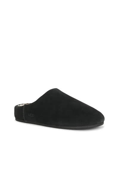 Ugg -style Elea Suede Faux Fur Slip-on Flat Mule In Black