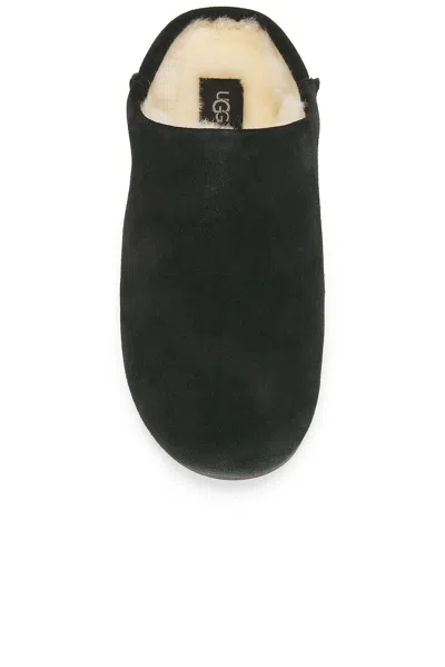 Ugg -style Elea Suede Faux Fur Slip-on Flat Mule In Black