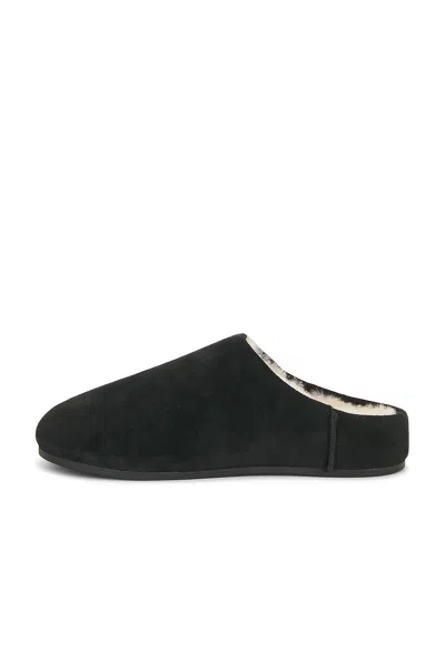 Ugg -style Elea Suede Faux Fur Slip-on Flat Mule In Black