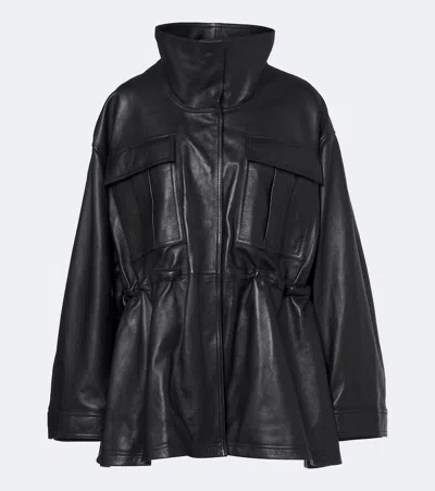 Rohe Leather Jacket With Adjustable Drawstring Waist In Black