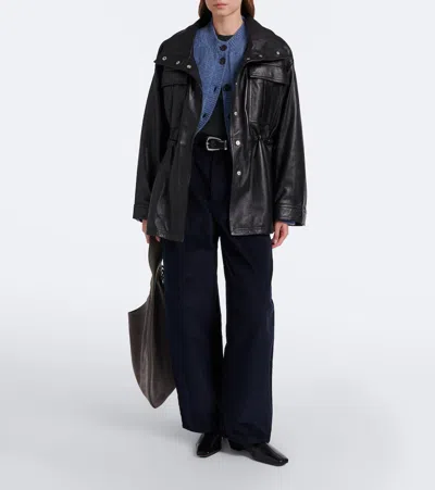 Rohe Leather Jacket With Adjustable Drawstring Waist In Black