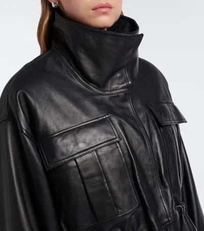 Rohe Leather Jacket With Adjustable Drawstring Waist In Black