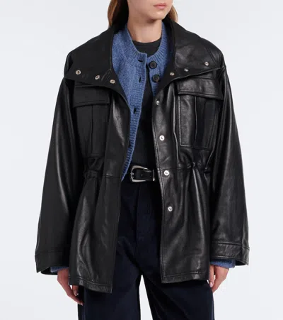Rohe Leather Jacket With Adjustable Drawstring Waist In Black
