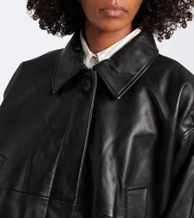 Rohe Leather Jacket Collared Neck Elasticated Hem In Black