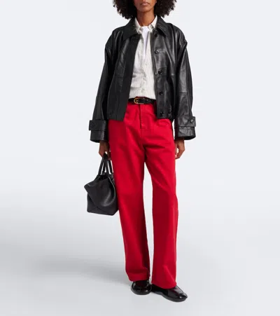 Rohe Leather Jacket Collared Neck Elasticated Hem In Black