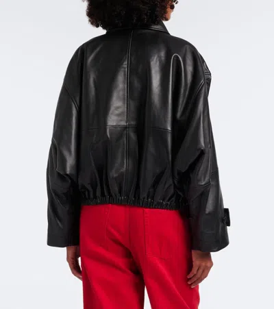Rohe Leather Jacket Collared Neck Elasticated Hem In Black