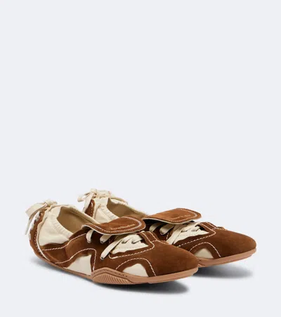 Acne Studios Bilaria Lace-up Suede And Leather Ballet Flats In Brown