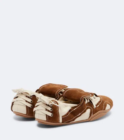 Acne Studios Bilaria Lace-up Suede And Leather Ballet Flats In Brown