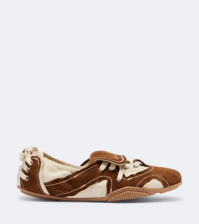 Acne Studios Bilaria Lace-up Suede And Leather Ballet Flats In Brown