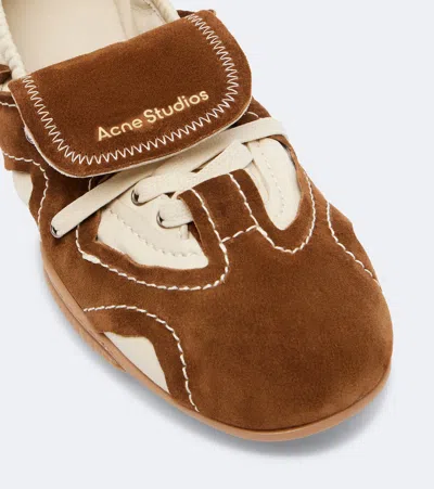 Acne Studios Bilaria Lace-up Suede And Leather Ballet Flats In Brown