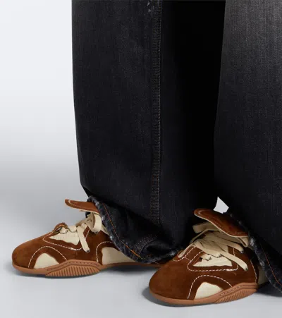 Acne Studios Bilaria Lace-up Suede And Leather Ballet Flats In Brown