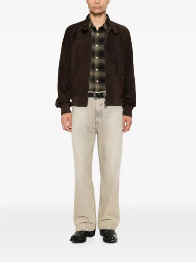 Dsquared2 Button-collar Suede Jacket In Brown