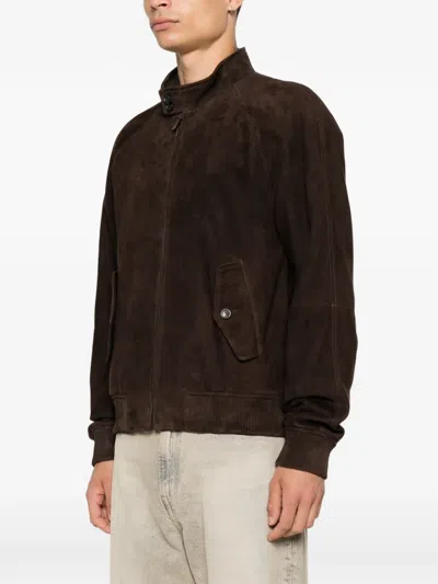 Dsquared2 Button-collar Suede Jacket In Brown