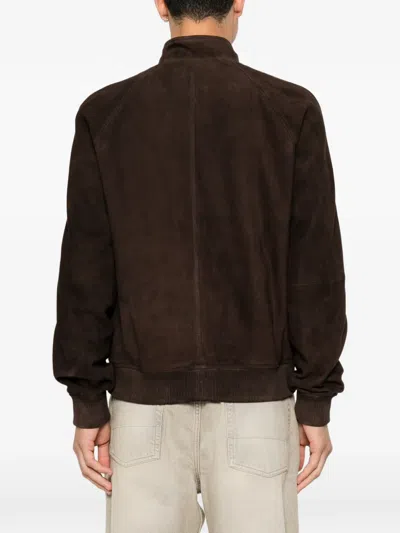 Dsquared2 Button-collar Suede Jacket In Brown