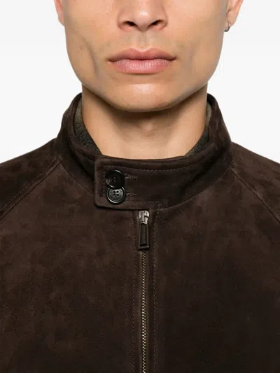Dsquared2 Button-collar Suede Jacket In Brown