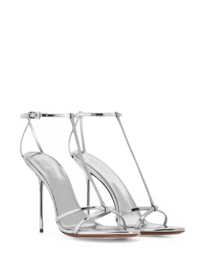 Paris Texas Lidia T Leather T-strap High Heel Sandals In Silver