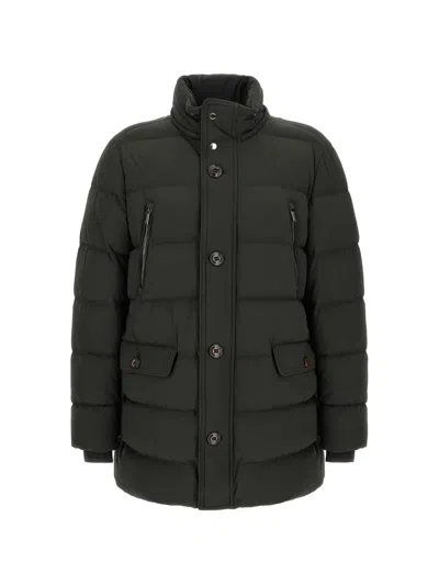 Moorer Polyester Down Hooded Jacket Front Pockets In Green