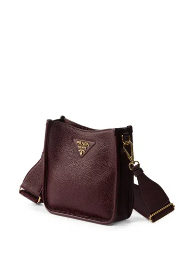 Prada Mini Leather Shoulder Bag In Burgundy