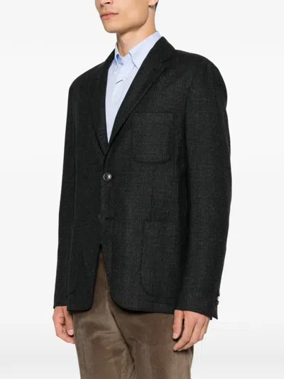 Etro Check-pattern Single-breasted Blazer In Gray