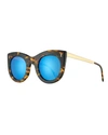 ILLESTEVA BOCA II MIRRORED CAT-EYE SUNGLASSES, FOREST/BLUE