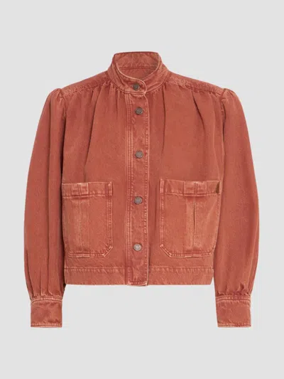 Chloé Logo Denim Jacket With Patch Pockets In Red