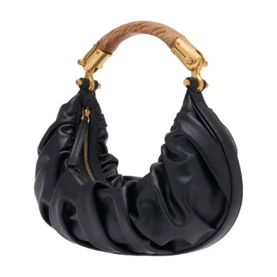 Balmain Ebene Medium Ruched Top-handle Bag In Leather In Black