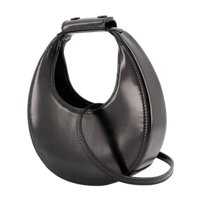 Staud Crescent Moon-shaped Mini Bag In Polished Black Leather In Black