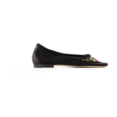 Simone Rocha Floral Decorative Flat Shoes In Black