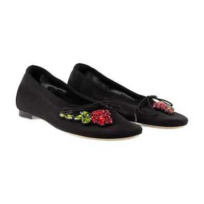 Simone Rocha Floral Decorative Flat Shoes In Black