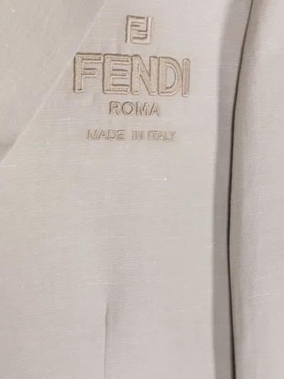 Fendi Logo-embroidered Single-breasted Blazer In Neutral