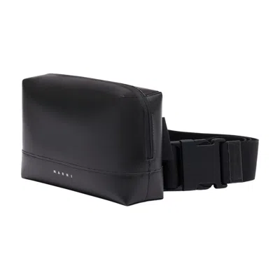 Marni Rectangular Smooth Textured Belt Bag In Black