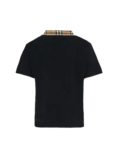 Burberry Mini Front Button Placket T-shirt With Short Side Slits In Black