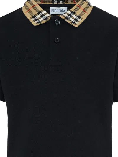 Burberry Mini Front Button Placket T-shirt With Short Side Slits In Black