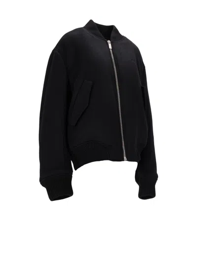 Off-white Ribbed Bomber Jacket Featuring Side Pockets In Black