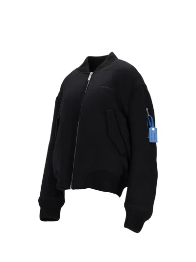 Off-white Ribbed Bomber Jacket Featuring Side Pockets In Black
