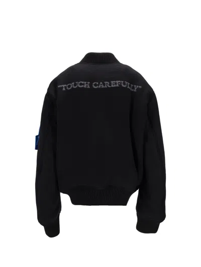 Off-white Ribbed Bomber Jacket Featuring Side Pockets In Black
