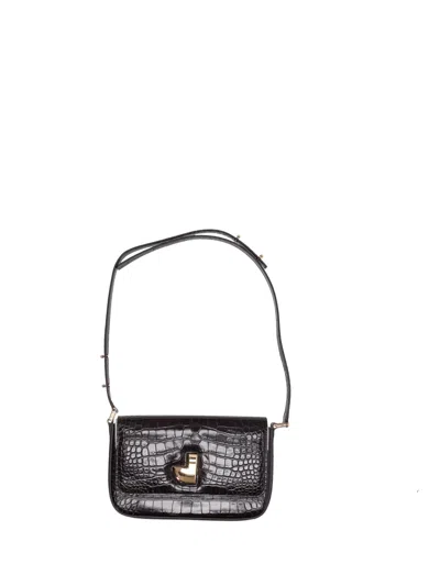 Patou Crocodile Texture Shoulder Bag With Adjustable Strap In Gray