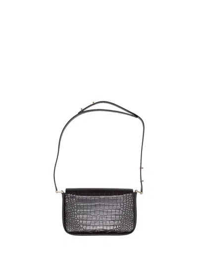 Patou Crocodile Texture Shoulder Bag With Adjustable Strap In Gray