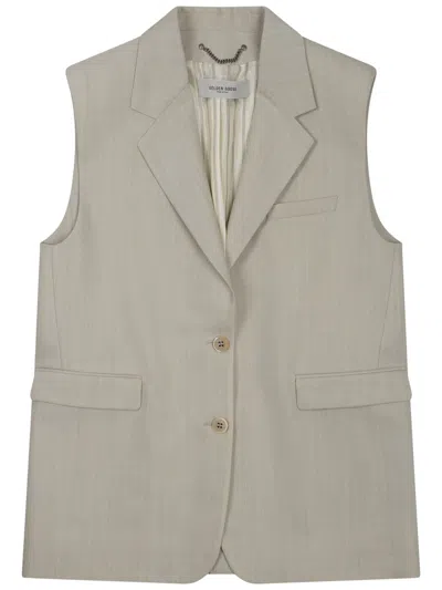 Golden Goose Beige Solid Notched Lapel Jacket In Gray