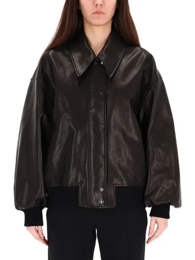 Khaite Shelman Leather Bomber Jacket In Black